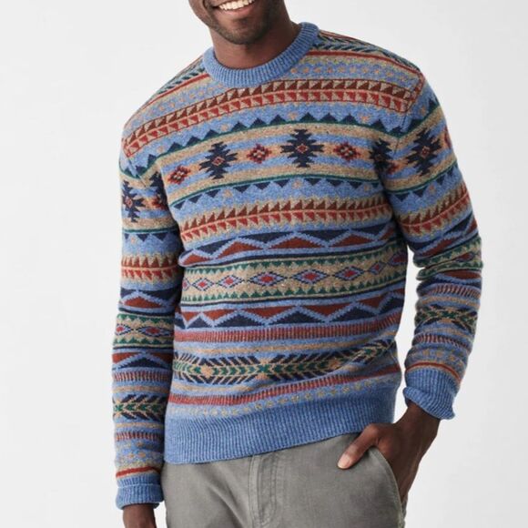NWT Faherty Doug Good Feather Fair Isle Sweater in Blue Winter Night, Size XXL - Picture 1 of 9